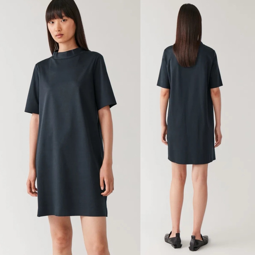 NWOT COS Boxy Mock Neck Dress in Black size Medium